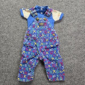 OshKosh B'gosh‎ Vintage Blue Corduroy Colorful Overalls Bibs Matching Shirt 3-6M